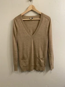 J. Suéter Crew para mujer talla XS bronceado cuello redondo 100 % lana merino cuello en V - Imagen 1 de 14