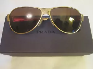 Prada Titanium Aviator Sunglasses SPR531 Gold [NOTE: Lens Contain Specks] - Picture 1 of 24