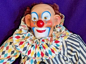 Bezaubernde antike Clown Puppe, Gummi/Vinyl Kopf, über 2 Fuß groß - Bild 1 von 6