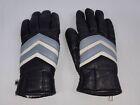 Gordini Vintage Leather Gloves 1980s Black Striped Ski Winter Ladies size Small