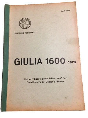 Alfa Romeo Giulia 1600 1962-1968 OEM Lista de piezas Catálogo Repuesto Guía del concesionario Foto 1 de 4