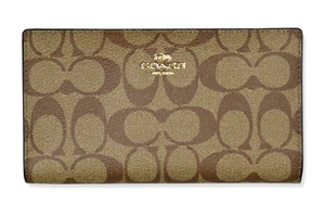 Coach Womens Saddle Beige Brown Signature Slim Zip Wrist Wallet, 8225-9 - Picture 1 of 4