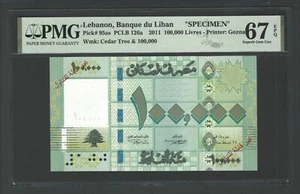 Lebanon 100000 Lira 2011 P95as Specimen Uncirculated Grade 67 Top Pop - Picture 1 of 2