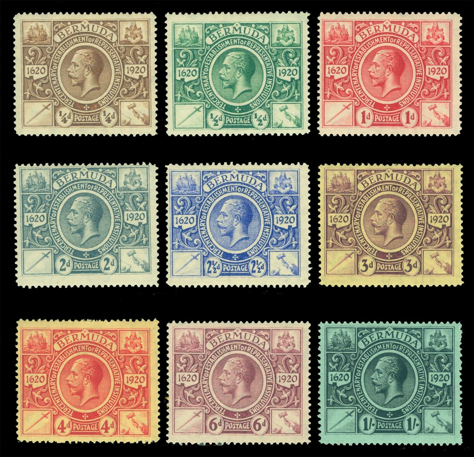 British Colonies - BERMUDA 1921 K. George V  ¼p-1sh set  Sc# 71-79 mint MH - Image 1 of 2