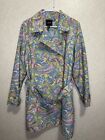 IZOD Outerwear Trench Coat Jacket Paisley Floral Pastel Colors Size Large Spring