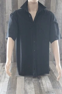 Arrow Shirt Mens Large Black SS Button Front Pockets 100% Cotton NEW WITH TAGS - Picture 1 of 9