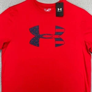 Under Armour Freedom Shirt Adult XL Heat Gear Red Big Logo Loose T-Shirt Men NEW - Picture 1 of 9