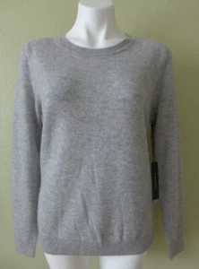 Neu mit Etikett Tahari klassische Passform 100 % 2-lagiger Kaschmirpullover mit Rundhalsausschnitt Größe L grau - Bild 1 von 10