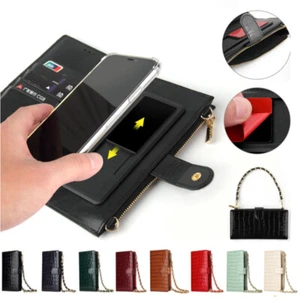 Stoßfest Sturzsicher PU Leder Kette Tasche Handy Hülle Cover für Apple Samsung - Bild 1 von 16