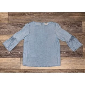 J Jill Damen Chambray Denim Top Rüschen Glockenärmel Tencel Blau Boho - XSP - Bild 1 von 8