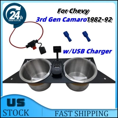 Bandeja de cenizas de acero inoxidable portavasos con cargador USB para Chevy 82-92 3ª generación Camaro Foto 1 de 4