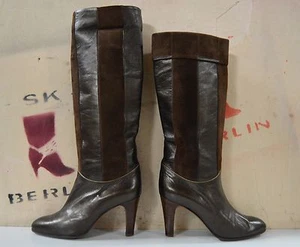Botas de mujer BOTTAZZIN TRUE VINTAGE hechas en Italia oro metálico marrón encorvadas - Imagen 1 de 12