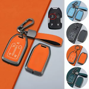 Zinc Alloy Leather Car Key Fob Case Cover For Chevy Silverado Sierra GMC Acadia - Foto 1 di 18