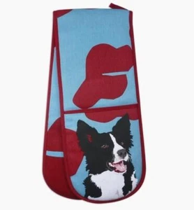 Border Collie Hund Designed in UK Doppel Ofenhandschuh Neu mit Etikett leuchtende Farben - Bild 1 von 1