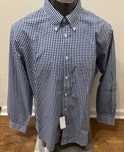 Brooks Brothers Men Shirt XL Non Iron Original Polo Blue White Checked Plaid - Picture 1 of 3