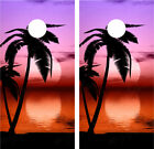 Beach Palm Trees #11 Tropical Sunset (Pink) Cornhole Board Decal Wrap Wraps