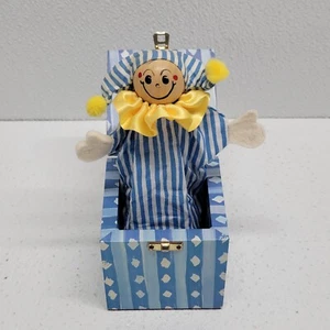 JACK IN THE BOX COMPANY English Handmade Wooden Toy Jester Vintage Blue Box - Picture 1 of 16