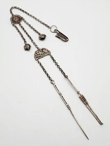 EARLY Antique / Vintage OLD CHINESE Silver OPIUM CHATELAINE TOOLS - SIGNED - Picture 1 of 11
