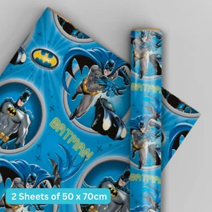 Paquete de envoltura de papel de Batman 2 hojas y 2 etiquetas niños regalo de cumpleaños - Imagen 1 de 4