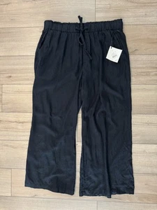 Women's Ava & Viv Wide Leg High Rise Linen Blend Drawstring Pants Black 1X NWT - Picture 1 of 2