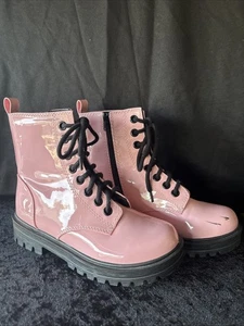 Soda Pink Combat Stiefeletten Schnürung/Seitenreißverschluss Damengröße 7,5 einmal getragen - Bild 1 von 8