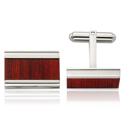 Stainless Steel Red Orange Koa Wood Cufflinks Set for Men - Image 1 of 4