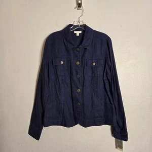 Charter Club 100% Linen Navy Marine Jacket Size L Lightweight Nautical Coastal - Picture 1 of 10