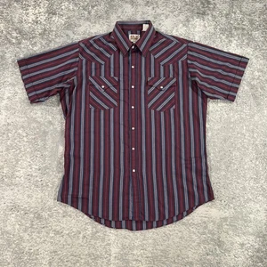 Ely Cattleman Shirt Mens Large Red Blue Striped Western Pearl Snap Short Sleeve - Picture 1 of 10