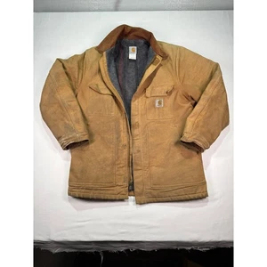 Carhartt Mens Duck Chore Work Coat Jacket Brown Blanket Lined Size 44 Regular - Picture 1 of 10