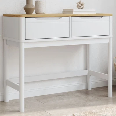 Console Table White Solid Pine Wood Medium Console Table - Image 1 of 4