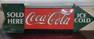 Coca-Cola Metal Sign Tacker Type Style Diecut Embossed Arrow Coke VTG 1990 - Image 1 of 3