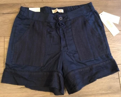 NUEVO Pantalones Cortos con Cordón 2 Azul Marino Bordados con Ojales Nuevos con Etiquetas Bolsillos América De Colección Foto 1 de 3