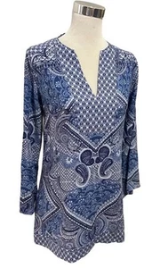 FLEURETTE by FLEUR WOOD Navy Patterned Tunic Top. Size 6-8. GUC - Picture 1 of 10