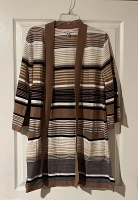 Isaac Mizrahi Live! Cárdigan a rayas jaspeadas frente abierto marrón mediano A381490 Foto 1 de 4