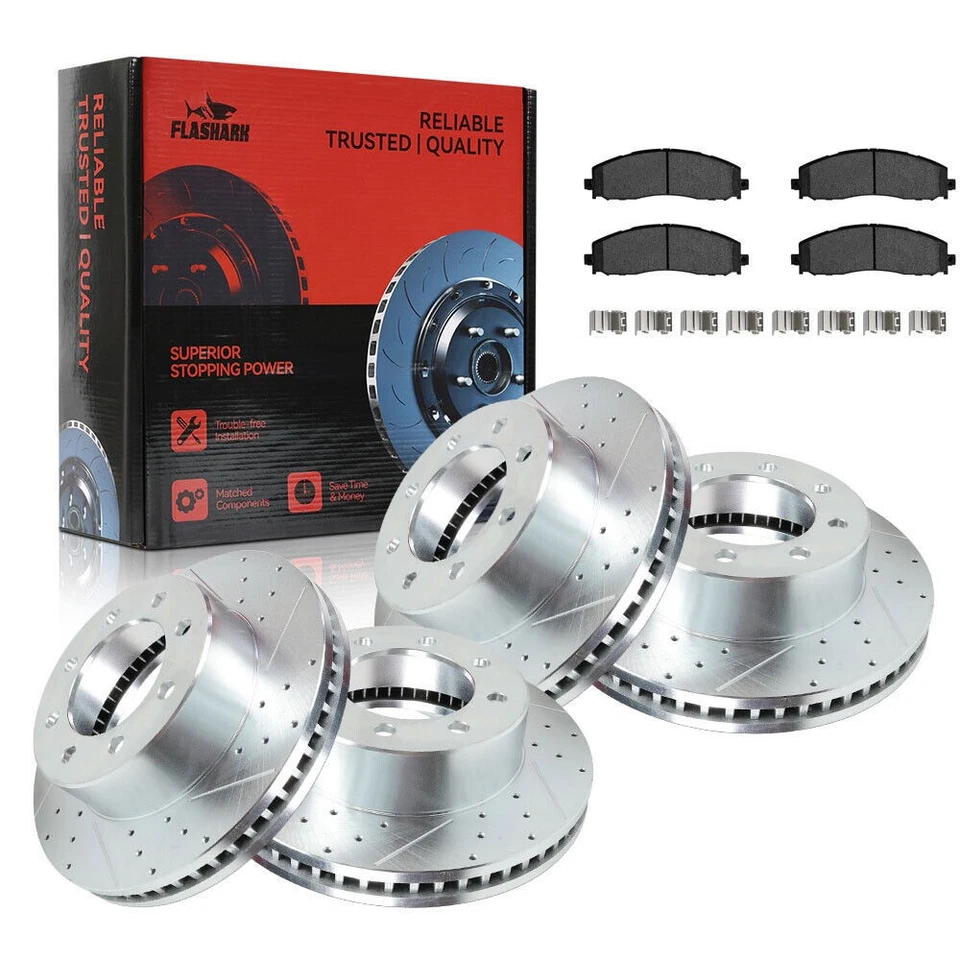 Front Rear DRILLED Disc Rotors + Brake Pads for 2009-2018 Dodge Ram 2500 3500 - Изображение 1 из 4