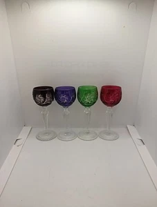 Vintage Bohemian Crystal Cut Wine Goblet Glass Set Of 4 13 CMS TALL - Picture 1 of 5