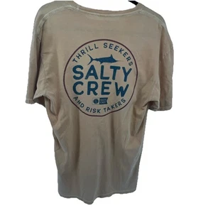 Salty Crew T-Shirt Men's Size M Beige Double Sided Logo Short Sleeve Crew Neck - Picture 1 of 15