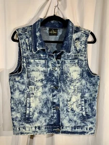 Baby Phat Acid Wash Distressed Denim Button Vest Jacket Size L Vintage Y2K - Picture 1 of 8