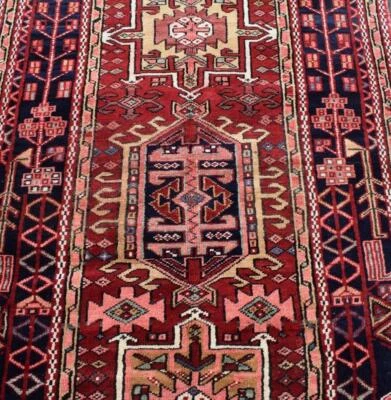 Rug Geometric Vintage Caucasian Heris Handmade Wool Runner Rug 4 x 11 3'7 x 11'5 - Image 1 of 4