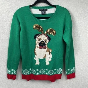 United States Sweaters Pug Ugly Christmas Sweater Holiday Party Dog Green Sz M - Picture 1 of 7