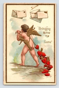 Postal Día de San Valentín Cupido Corazones Cartas Años 1910 Sin Publicar Parte Trasera Dividida - Imagen 1 de 2
