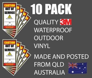 10 PACK OUT OF SERVICE WARNING QUALITY 3M Vinyl STICKER / DECAL 50mm x 100mm - Picture 1 of 6