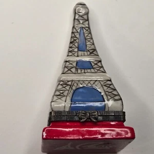 Französische Paris Schmuck Eiffelturm Schatulle mit Flagge innen bemalt - Bild 1 von 7