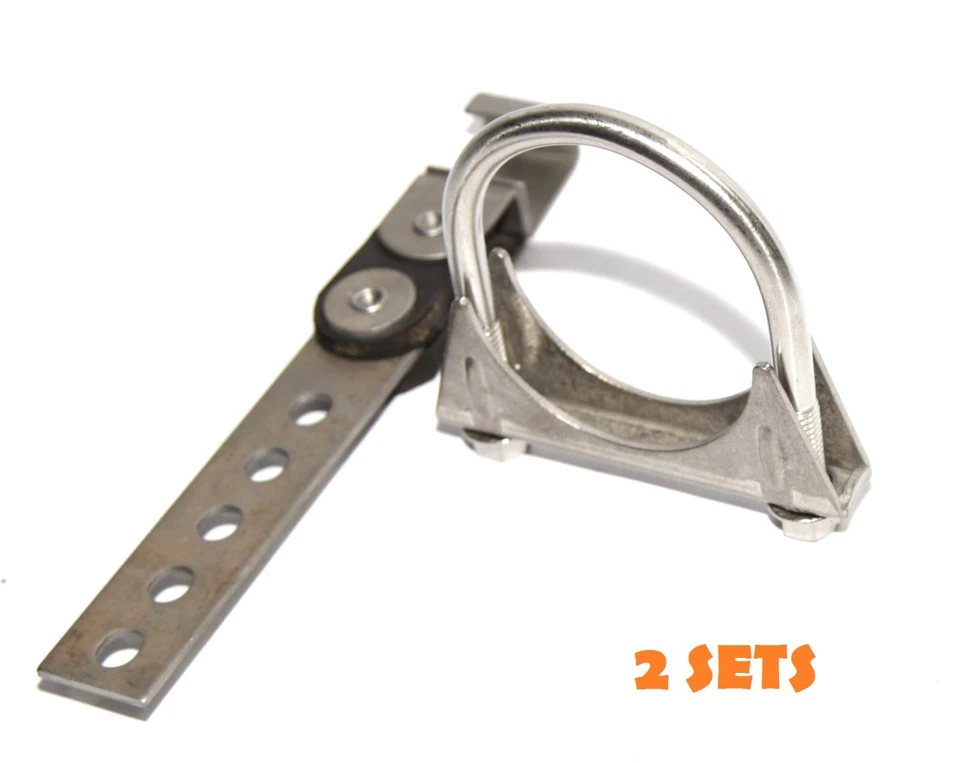 2SET Fit Heavy Duty Exhaust Tail Pipe 360° Swivel Clamp Hanger+3"U-bolt clamps - Image 1 of 1