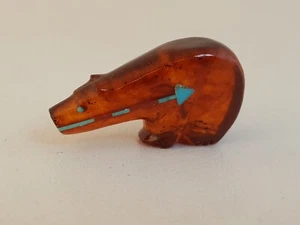 Vintage Zuni Bernstein Türkis Bär Fetisch Herz Pfeil Quandelacy - Bild 1 von 10