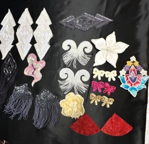 Lot of 22 Appliqués – Embroidered with Sequins & Bugle Beads, DIY Embellishments - Picture 1 of 18