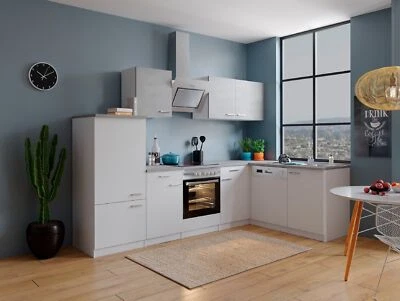 Küche Küchenzeile Küchenblock Winkelküche Weiß Beton  Malia 280x172 cm Respekta - Bild 1 von 4