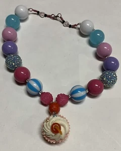Kpea Cupcake Chunky Girls Necklace Blue Purple Magenta Bubblegum Bead - Picture 1 of 12