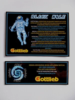 * Tarjetas de instrucción/delantal personalizadas Gottlieb 1981 'BLACK HOLE' (NUEVAS) * - Imagen 1 de 3