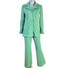 Vintage 70s Suit Women 10 Green Blazer Jacket High Rise Flare Pants Work Party M